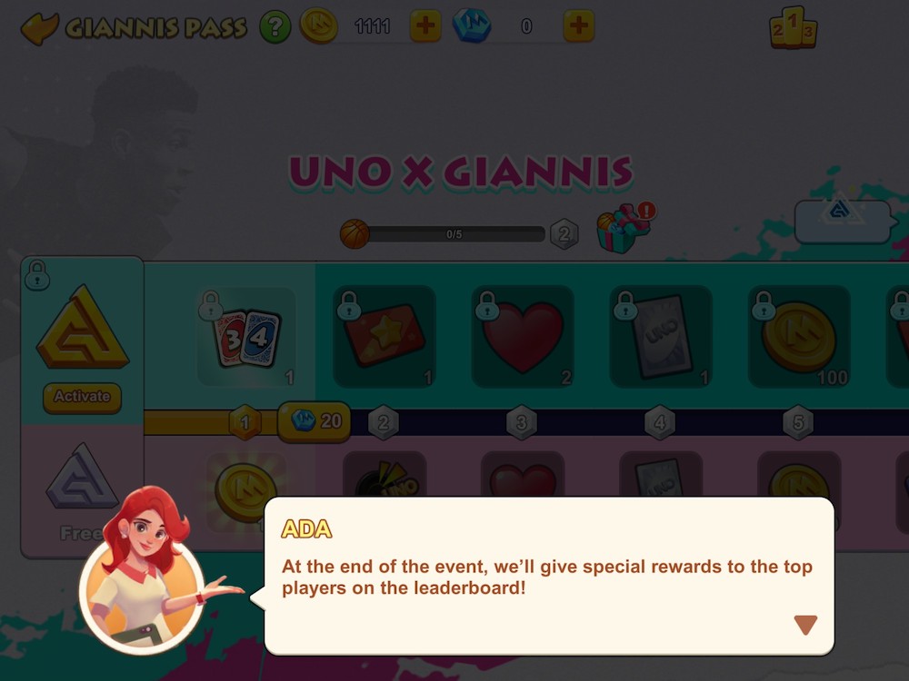 In Uno x Giánnis Antetokoúnmpo collaboration, the battle pass plan activity was ranked, and the top players could get impressive rewards after the event was over, like basketball signed by Giánnis.
